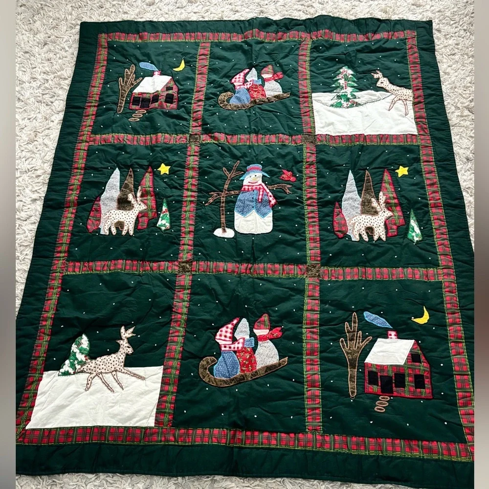 Victorian Heart Company, Inc. Christmas Holiday Hand Stitched Quilt 57” by 46”